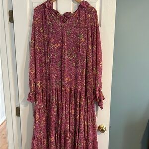 Free people floral boho Long Sleeve Dress in Pink and Green